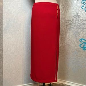 Carol Wren Red pencil skirt with golden accents on the side. Size: L